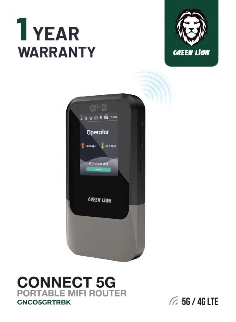 GREEN LION Connect 5G Portable MiFi Router - Wi-Fi 6 2.6 Gbps