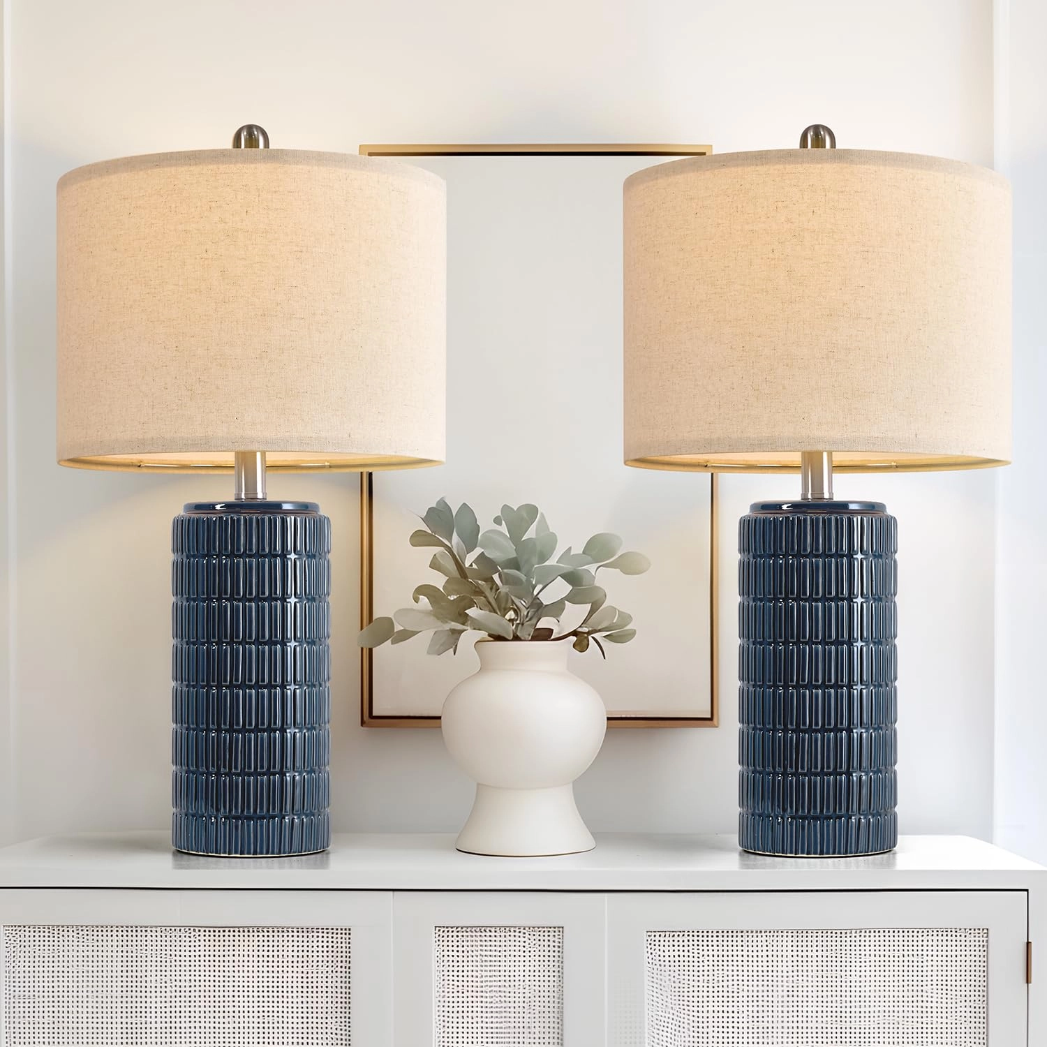 PoKat Lighting 23" Table Lamp - Light Blue Set of 2 Ceramic