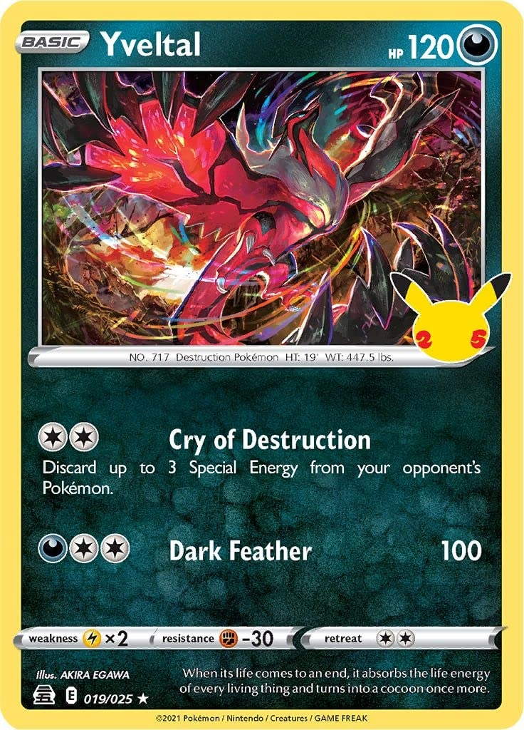 Pokémon Yveltal 019/025 Celebrations 25th Anniversary - 1pcs + Toploader
