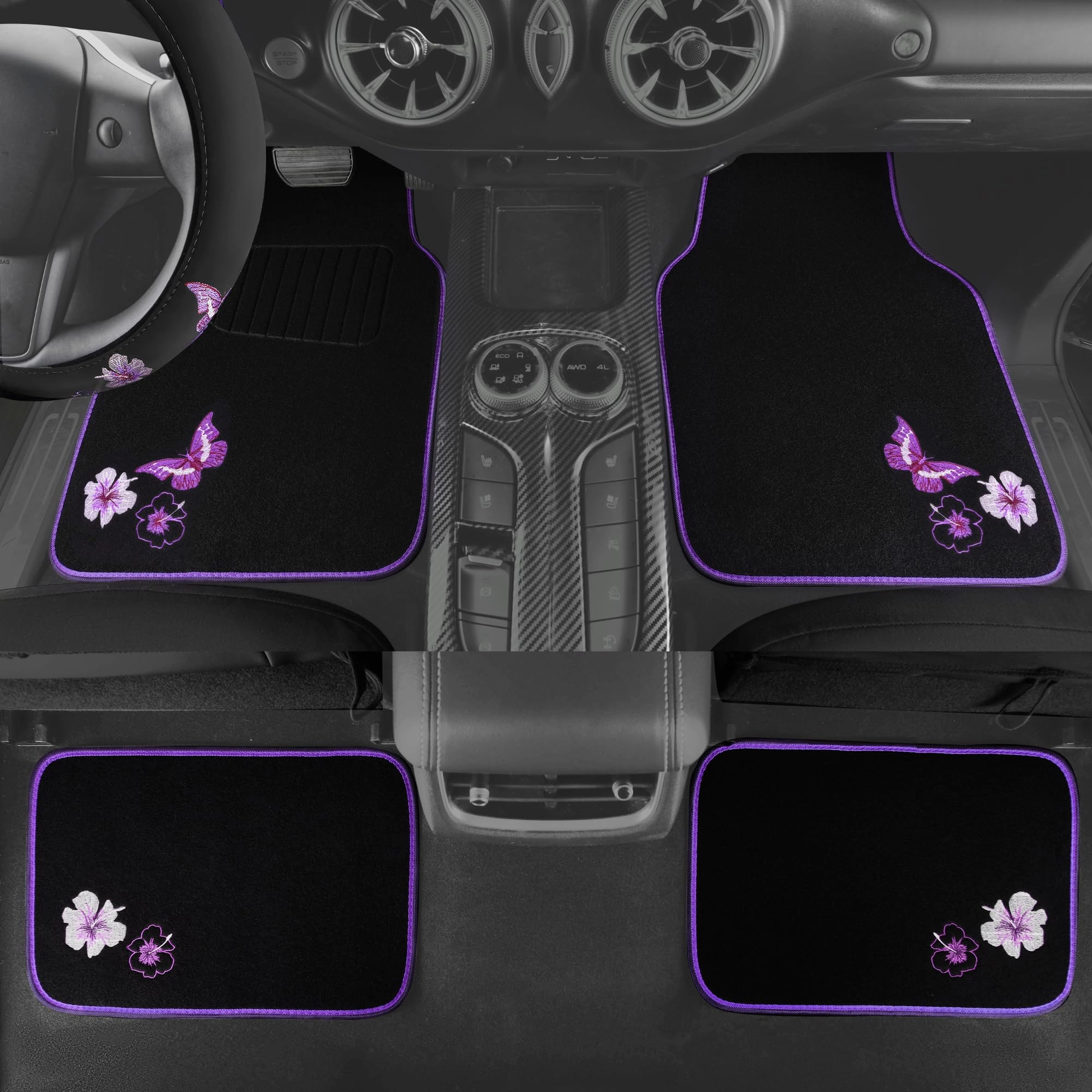 Embroidery Butterfly and Flower Car Floor Mats