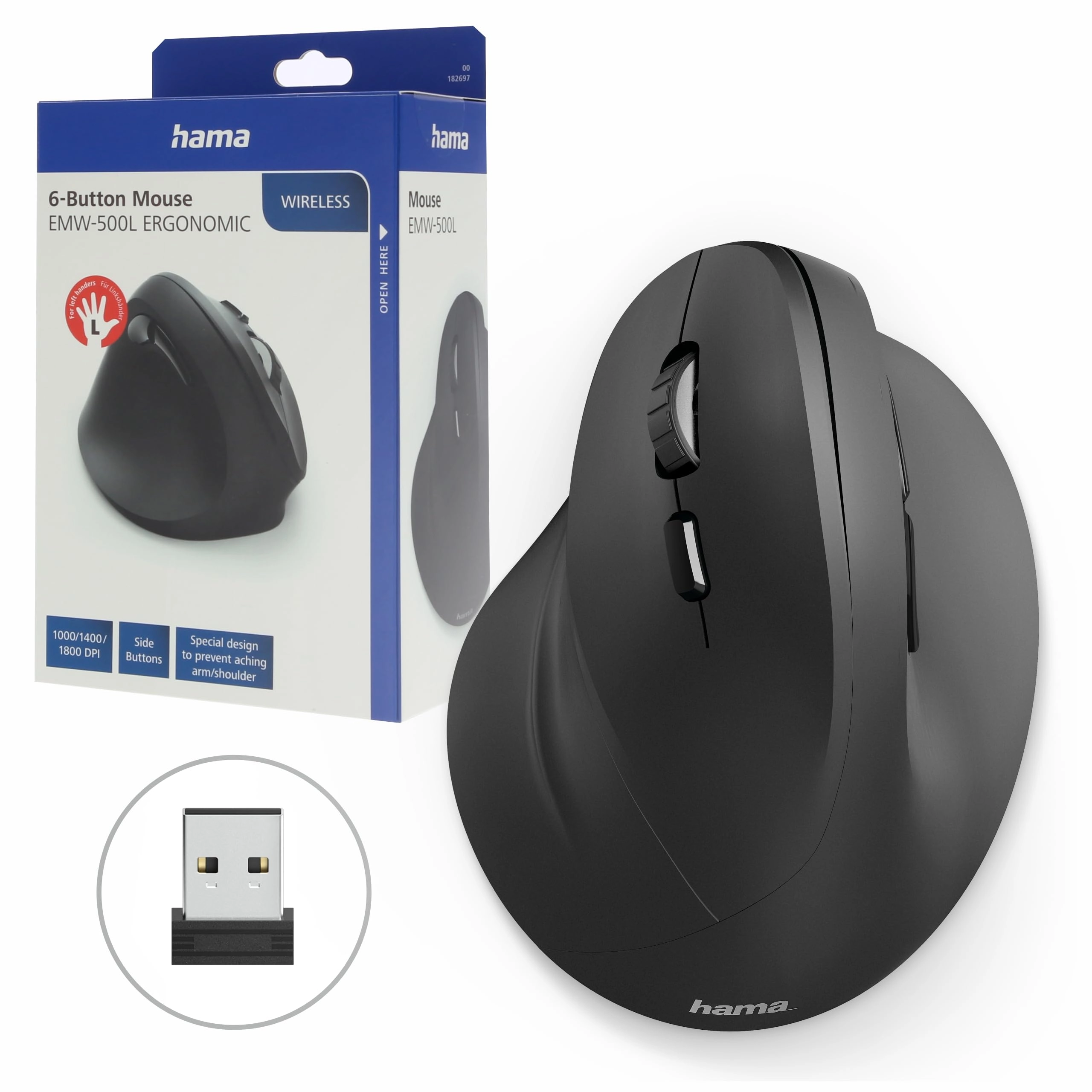 Hama EMW-500L Vertical Ergonomic Left-handed Mouse - Wireless