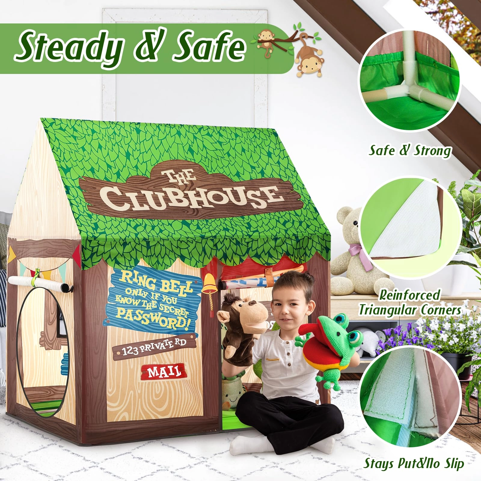 Kids Play Tent - 97cm L x 67.5cm W x 107.5cm H Jungle Green