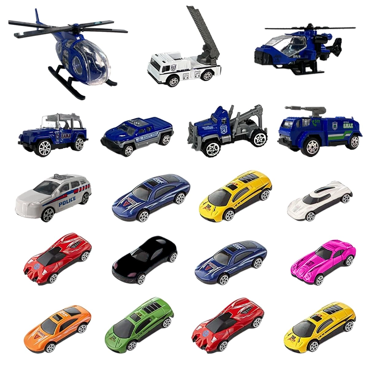 xwin sportseries Police Car - 20 pcs + Fire Engine + Helicopter + Racing Car