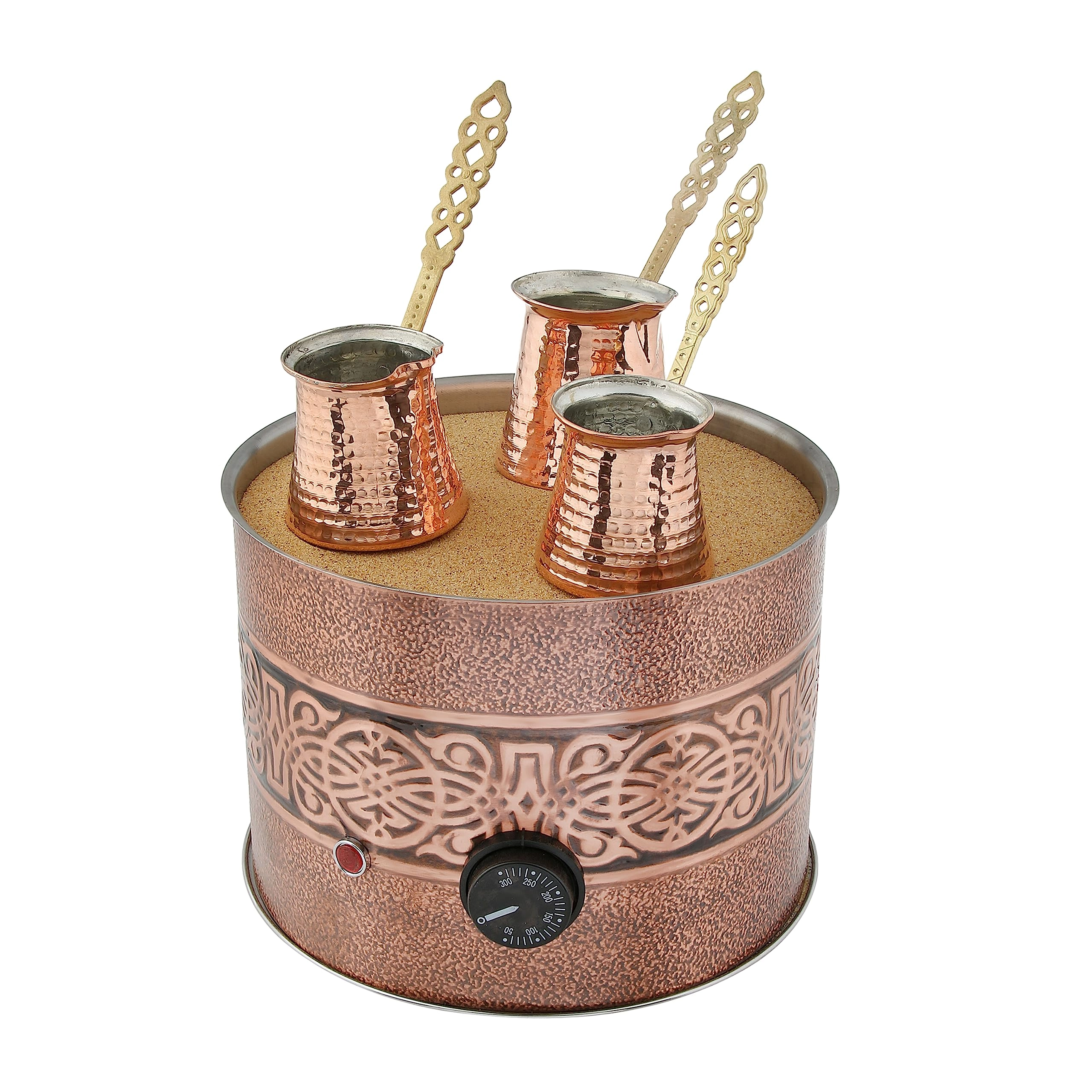 tuliphomev Antique Authentic Turkish Copper Electric Hot Sand - 10 Fluid Ounces 500 watts 3 Copper Pots