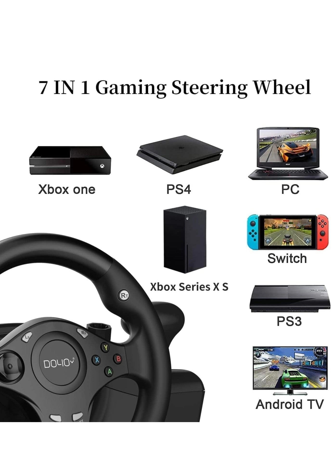 ZJJA95 Racing Wheel & Pedals - PS4 PC PS3 Xbox Series X|S Nintendo Switch Xbox One Android