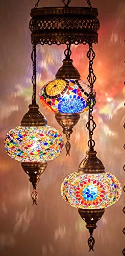 3-Globe Mosaic Ceiling Chandelier