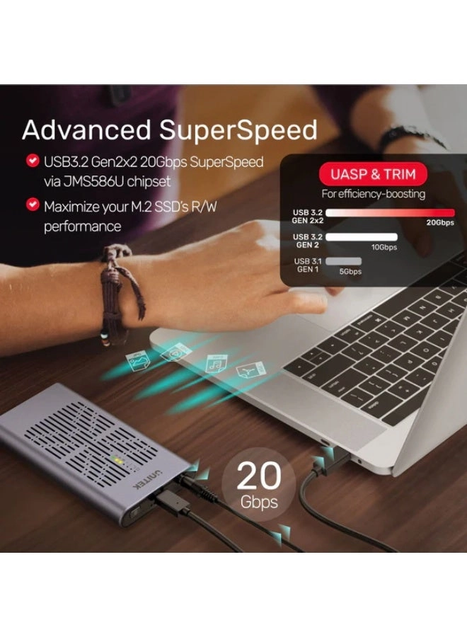 USB-C to Dual M.2 PCIe / NVMe SSD Enclosure - USB3.2 Gen2 PCIe / NVMe 2230/2242/2260/2280