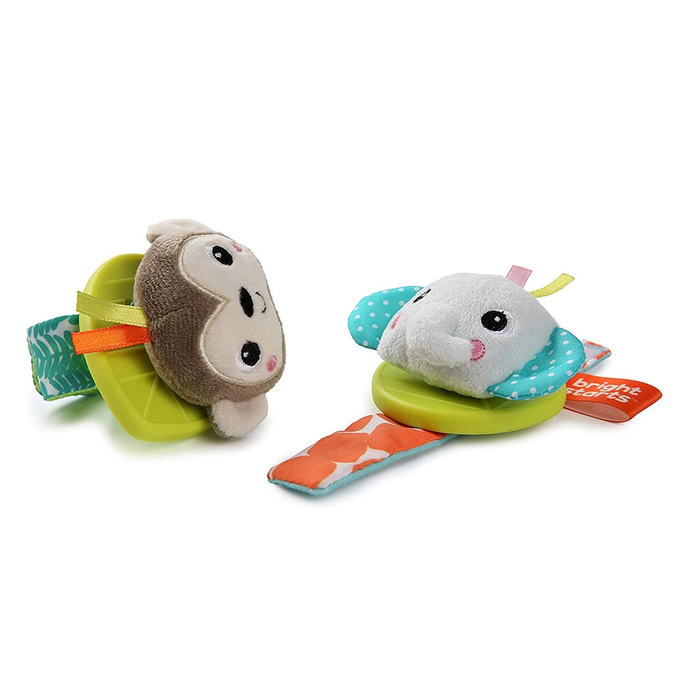 Rattle & Teethe Wrist Toy - Monkey & Elephant - BPA-free silicone
