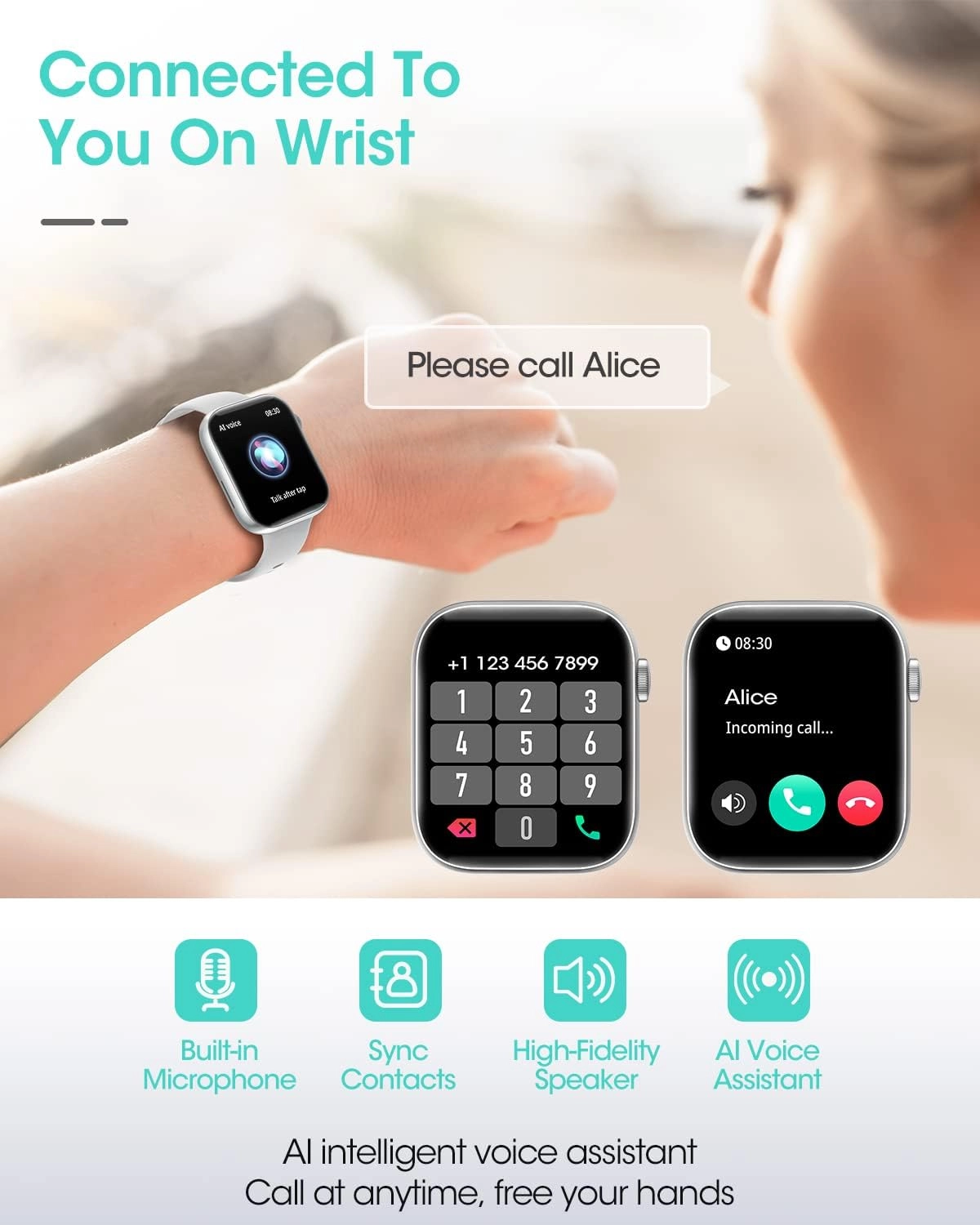 Bluetooth Smart Watch - Fitness Tracker 1.8” Touch Display 5ATM Waterproof