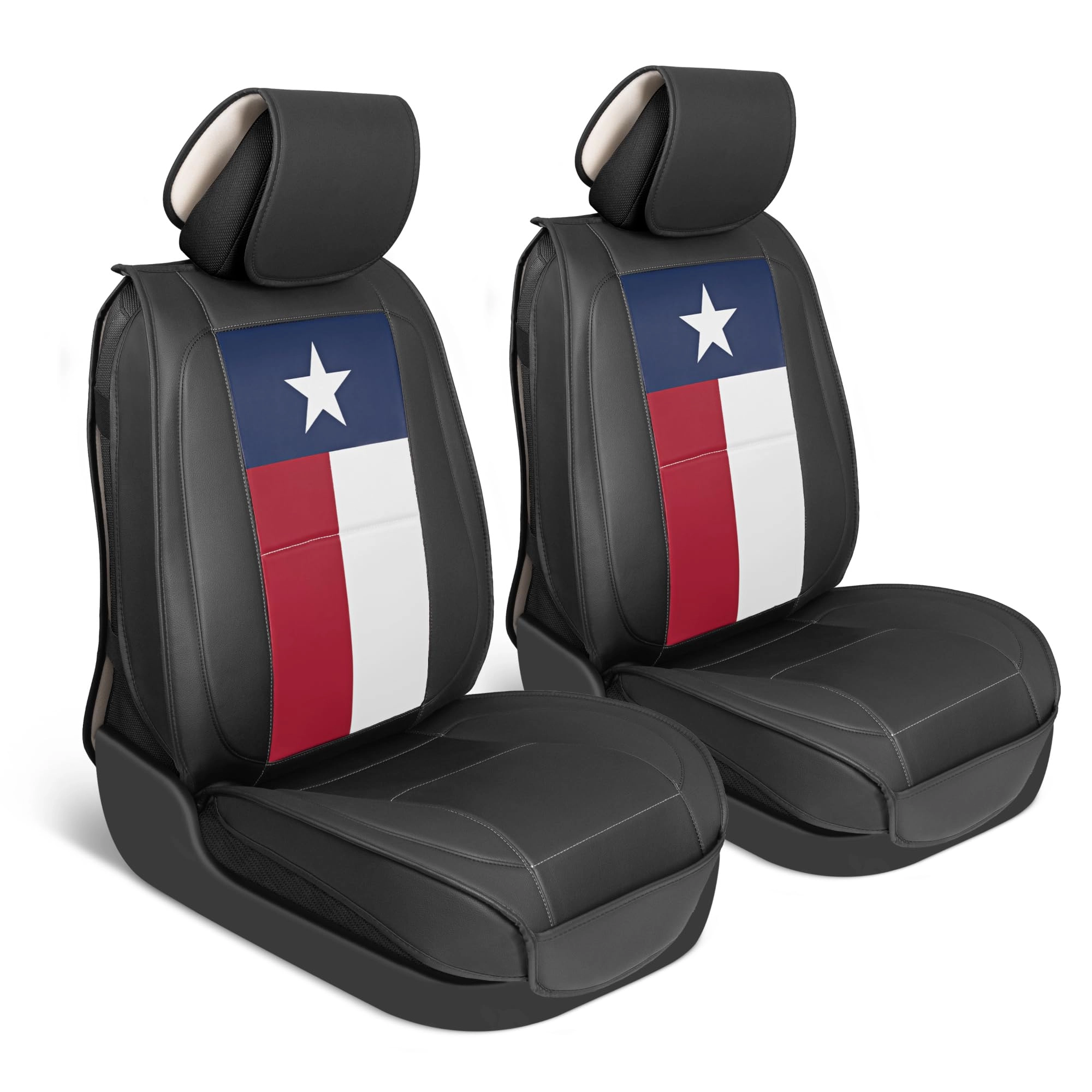 BDK Napa Leather Seat Covers - Texas Flag 2 Front Heated Compatible