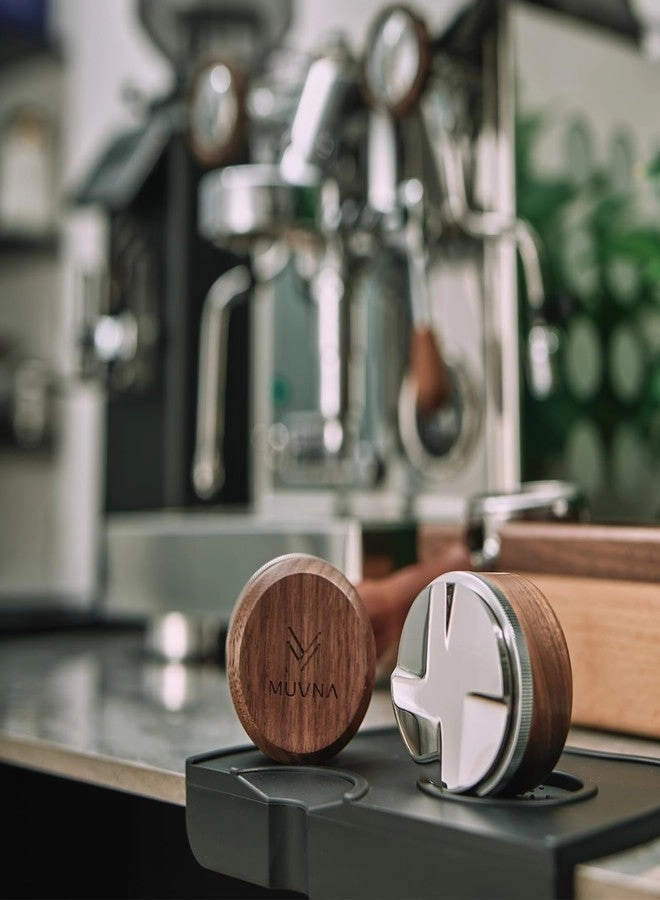 Espresso Coffee Distributor - 53.3MM Adjustable Height Walnut Lid