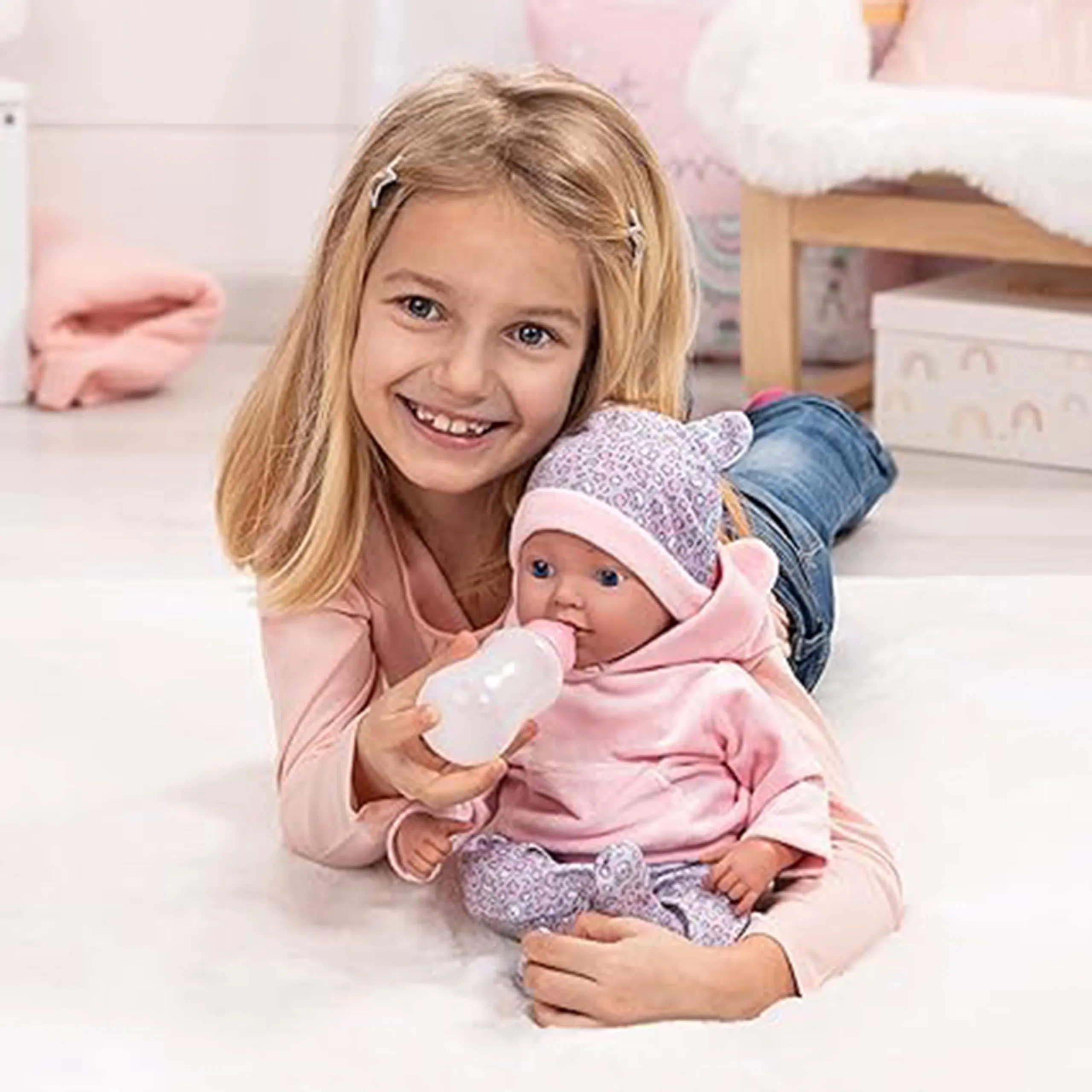 Reborn Baby Doll Playset - 38 cm Pink Ages 18 months+ Set