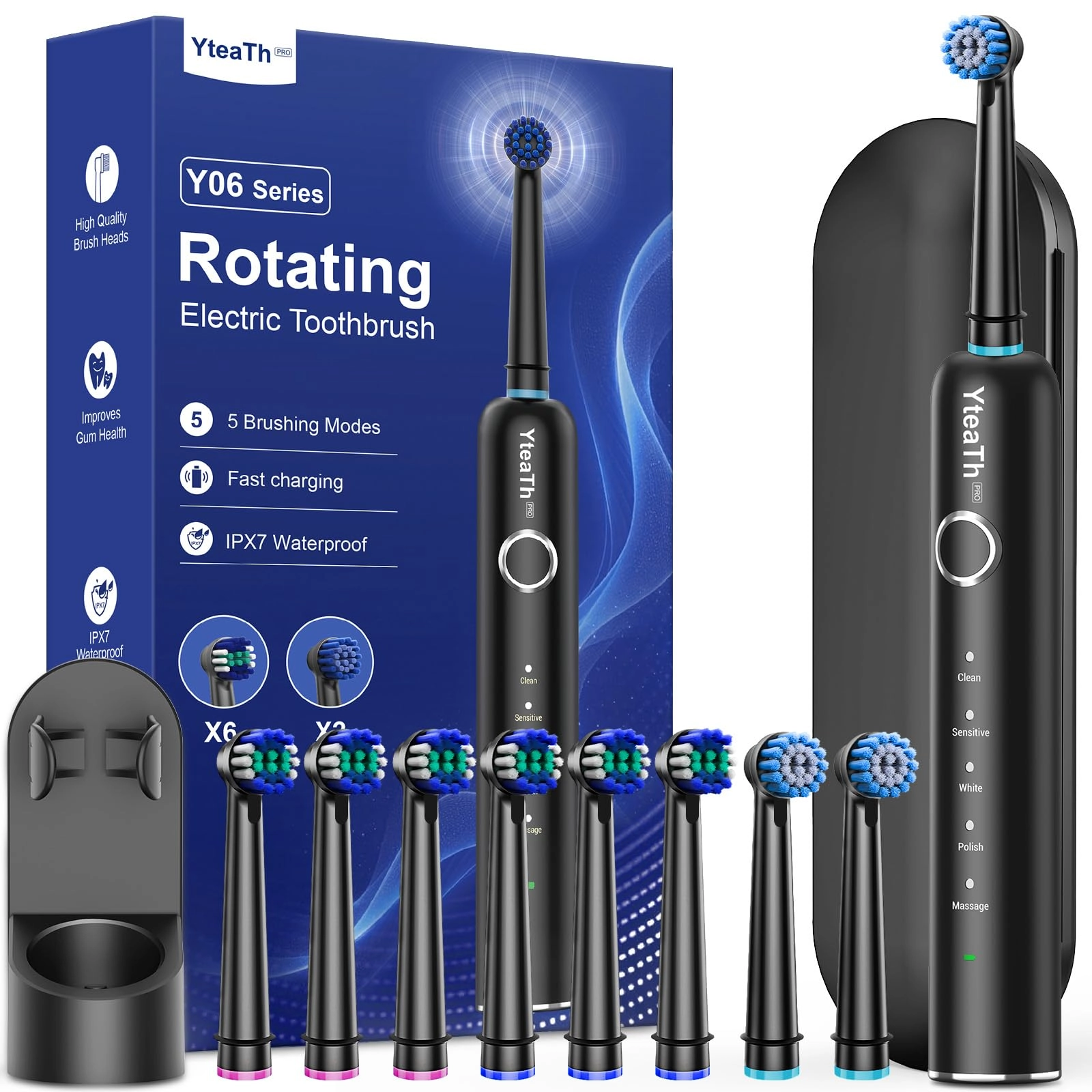 Shenzhen Shenlong Technology Co., Ltd. Electric Toothbrush - Rotating 8 Brush Heads Matte Black