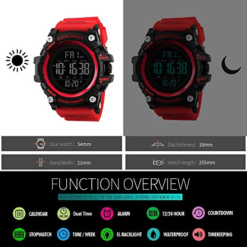 Multifunctional Waterproof Watches Outdoor Sports Digital Military LED Double Time 54mm Plastic