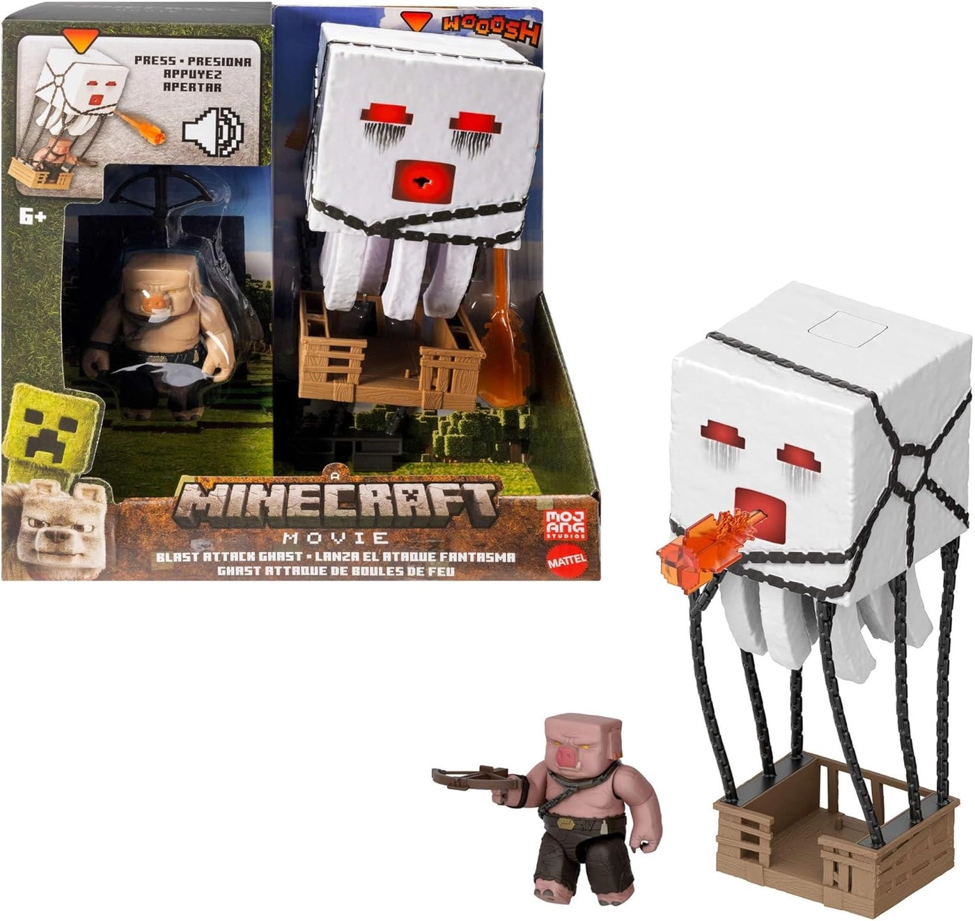 Minecraft Blast Attack Ghast + Poseable Piglin Warrior 2 pcs