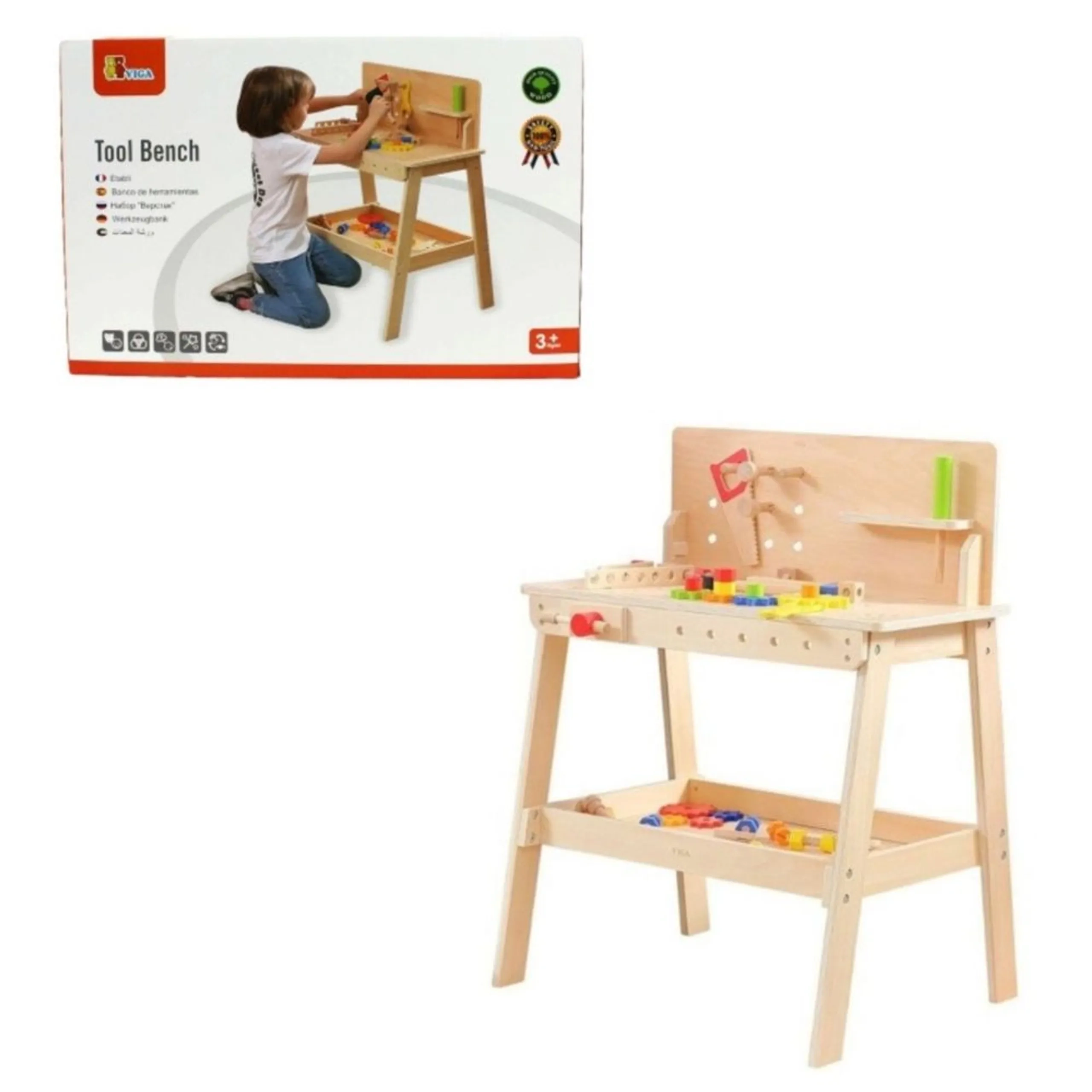 Wooden Tool Bench With Accessories Pretend Playset (29464294-44589)