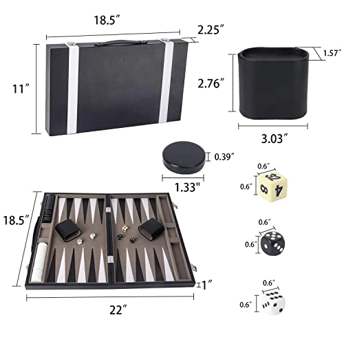 Backgammon - Leather Black&Grey Large