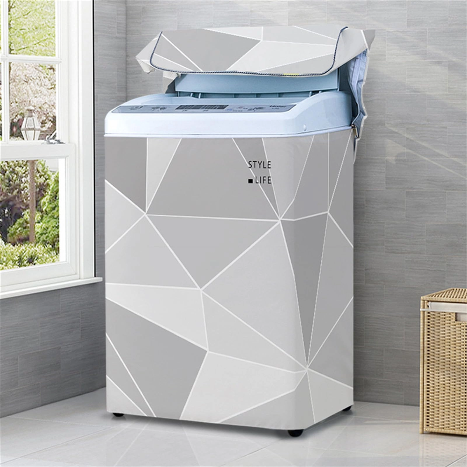 Odot Washing Machine Cover - Top Loader Grey Geometry S
