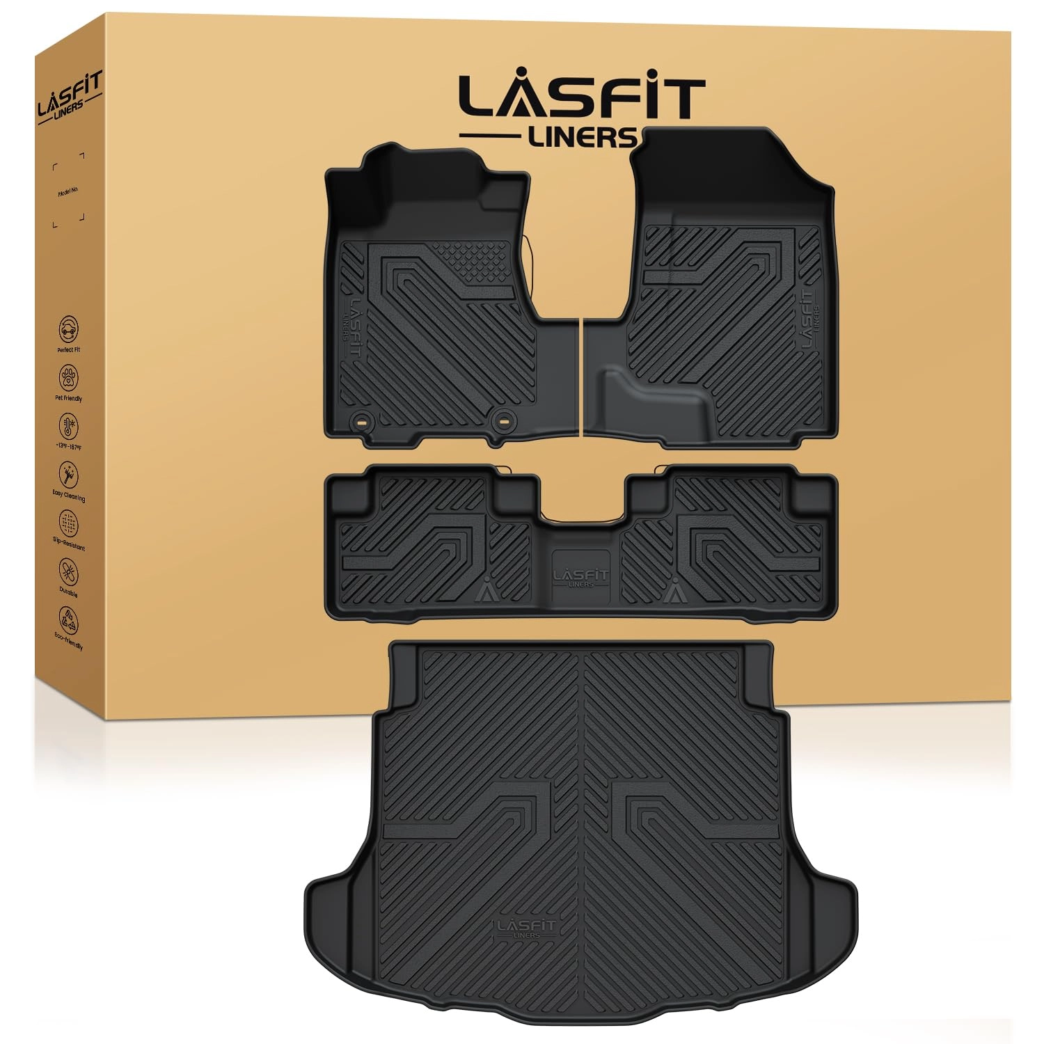 LASFIT Floor Mats & Trunk Mat - Honda CR-V 2007-2011 1st & 2nd Row & Trunk