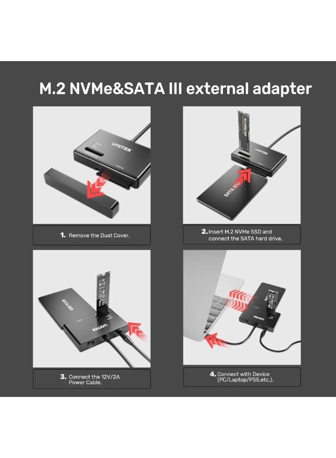NVMe M.2 SSD & 2.5”/3.5” SATA HDD Docking Station - Dual Drive Support