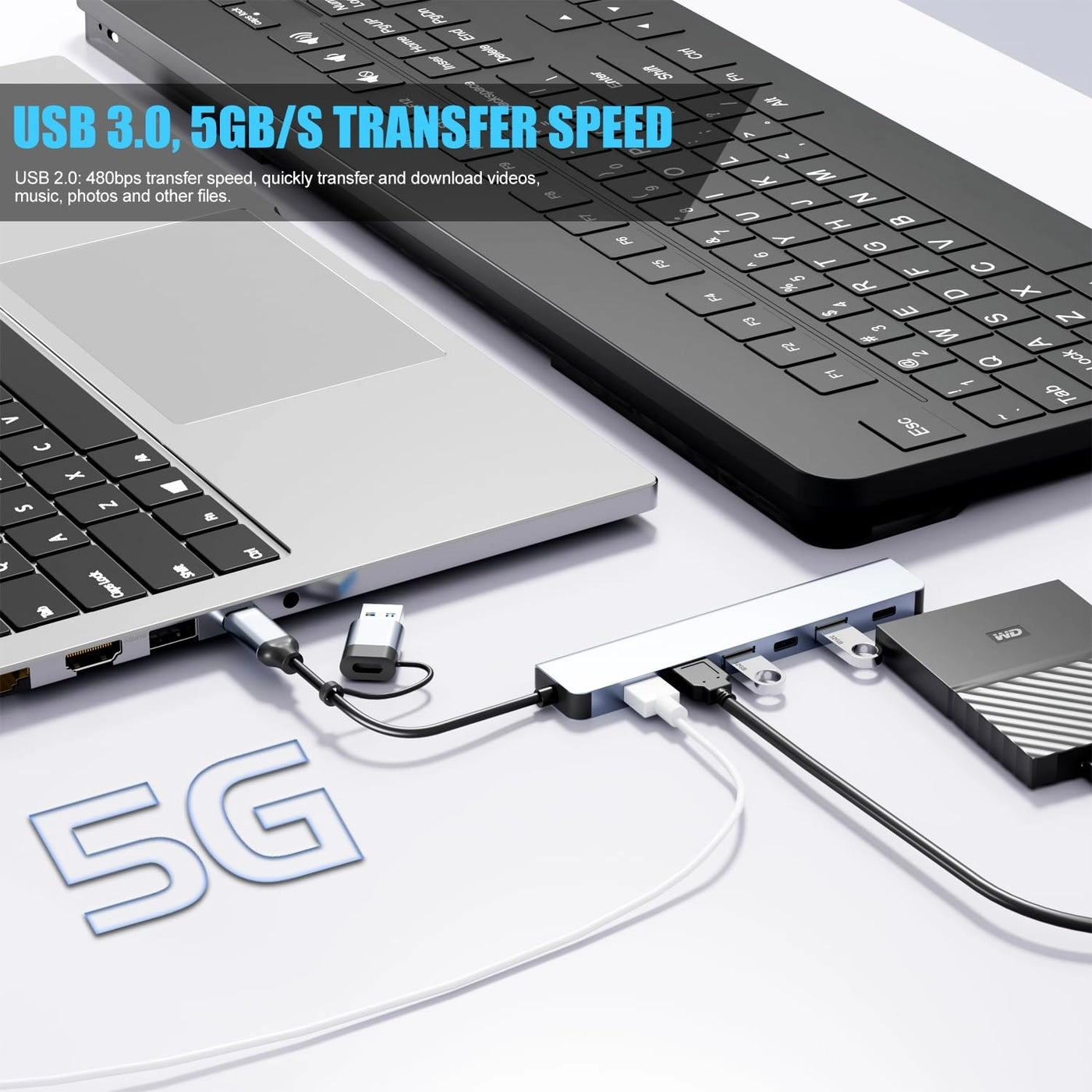 7 in 1 USB C & USB Hub - USB 3.0 USB 2.0 Ports