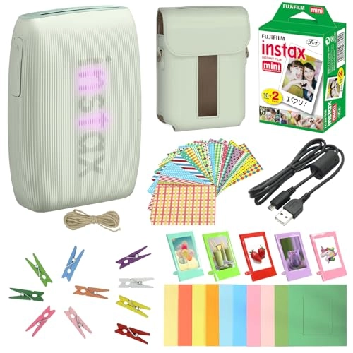 Instax Mini Link 3 - Bluetooth + Instax Mini Instant Film - 20 Sheets + Instax Printer Case + Photo Frames + Sticker Pack