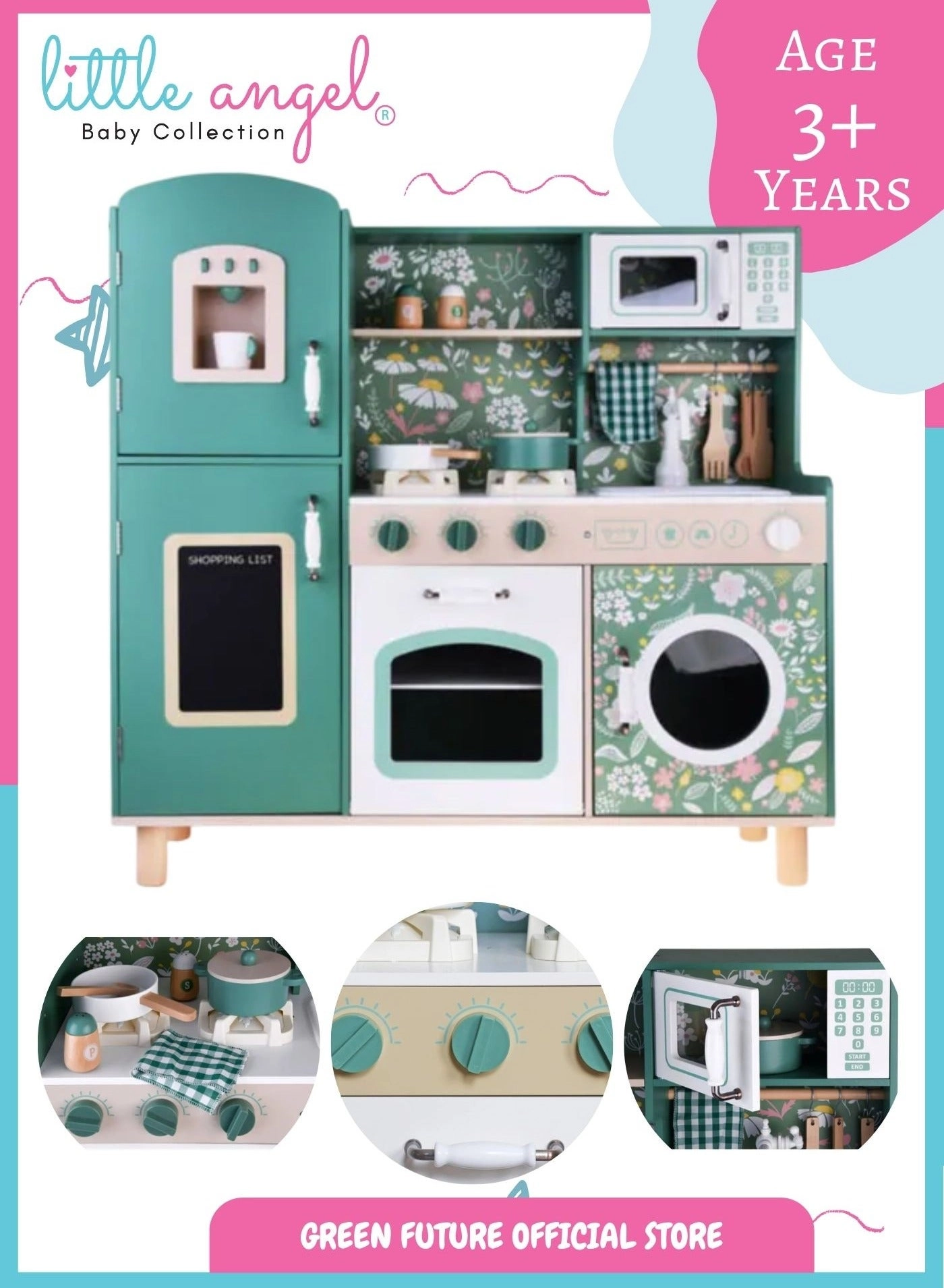 Little Angel Luxury Kids Wooden Play Kitchen Set (W)