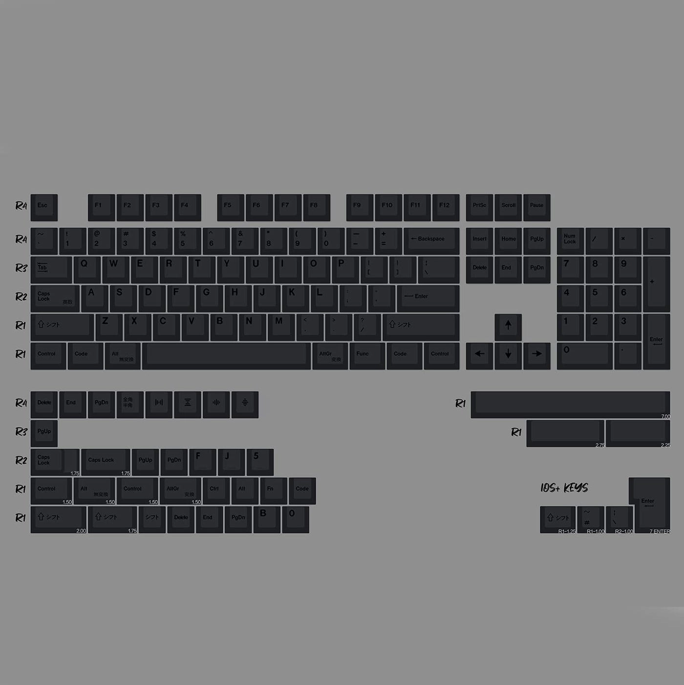 PBT Japanese Gray Keycaps - ANSI/ISO