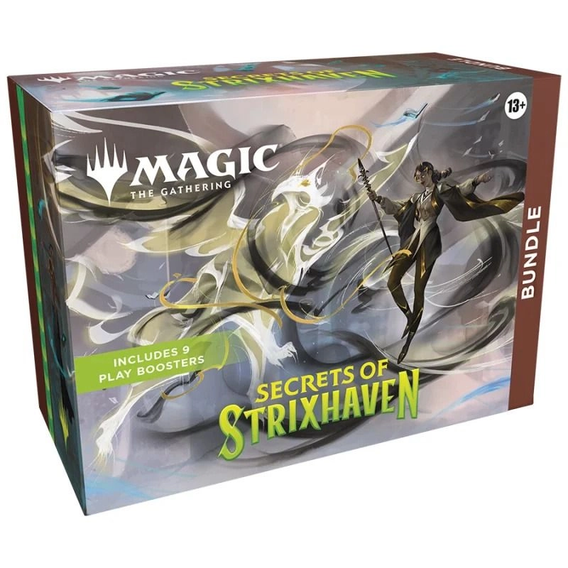 Magic: the Gathering Secrets of Strixhaven Play Booster - 9pcs + Promo card - 1pcs + Strixhaven storage box + Oversized Spindown life counter