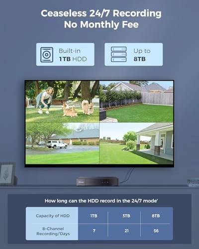 8CH DVR - 1TB HDD + 5MP PT Camera - IR Night Vision