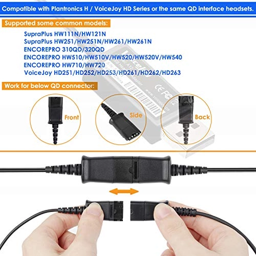 Office Headset Quick Disconnect QD Cable to USB Plug Adapter Wired Headset