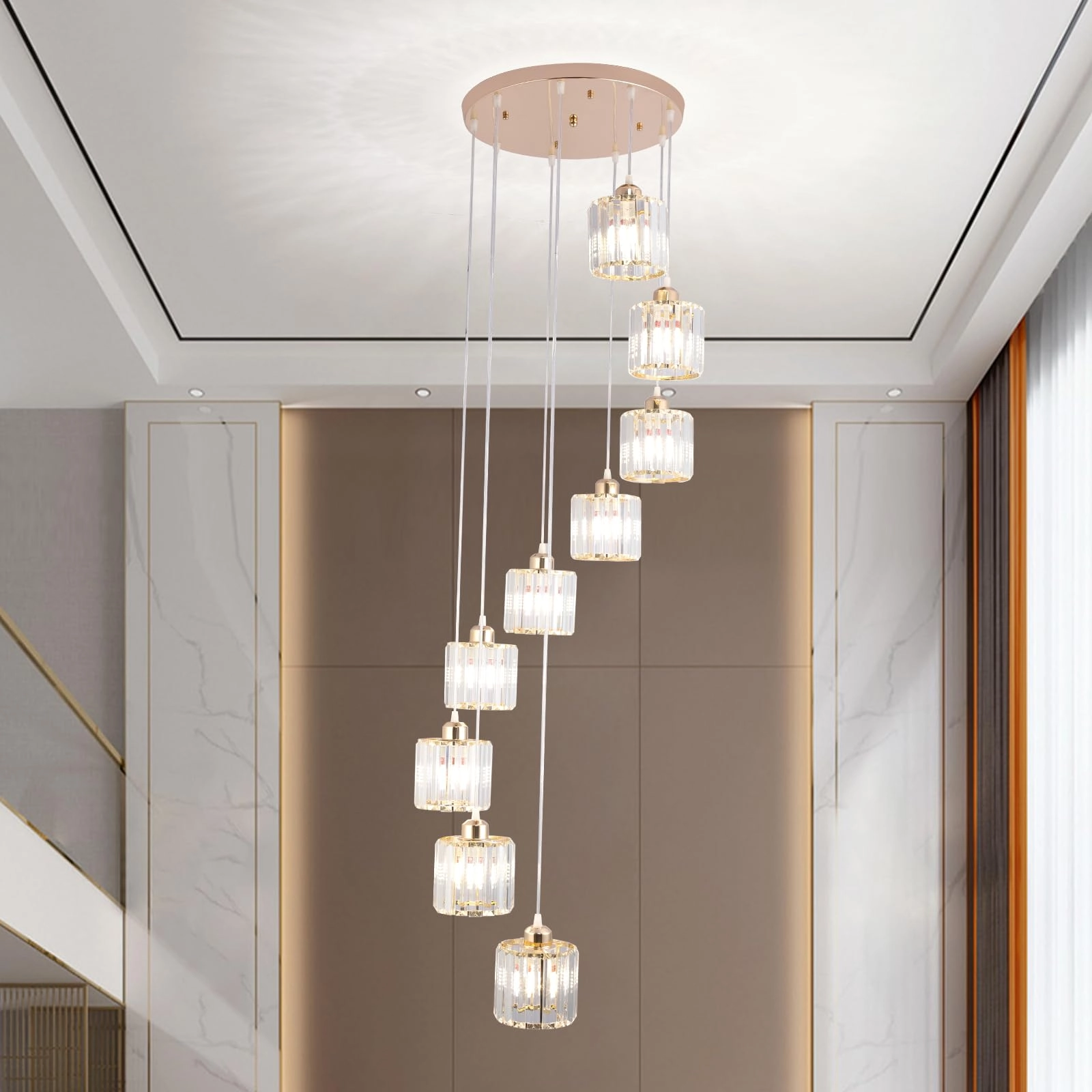 Jiazhong Lighting Crystal Cascading Chandelier - 302 cm to 102 cm