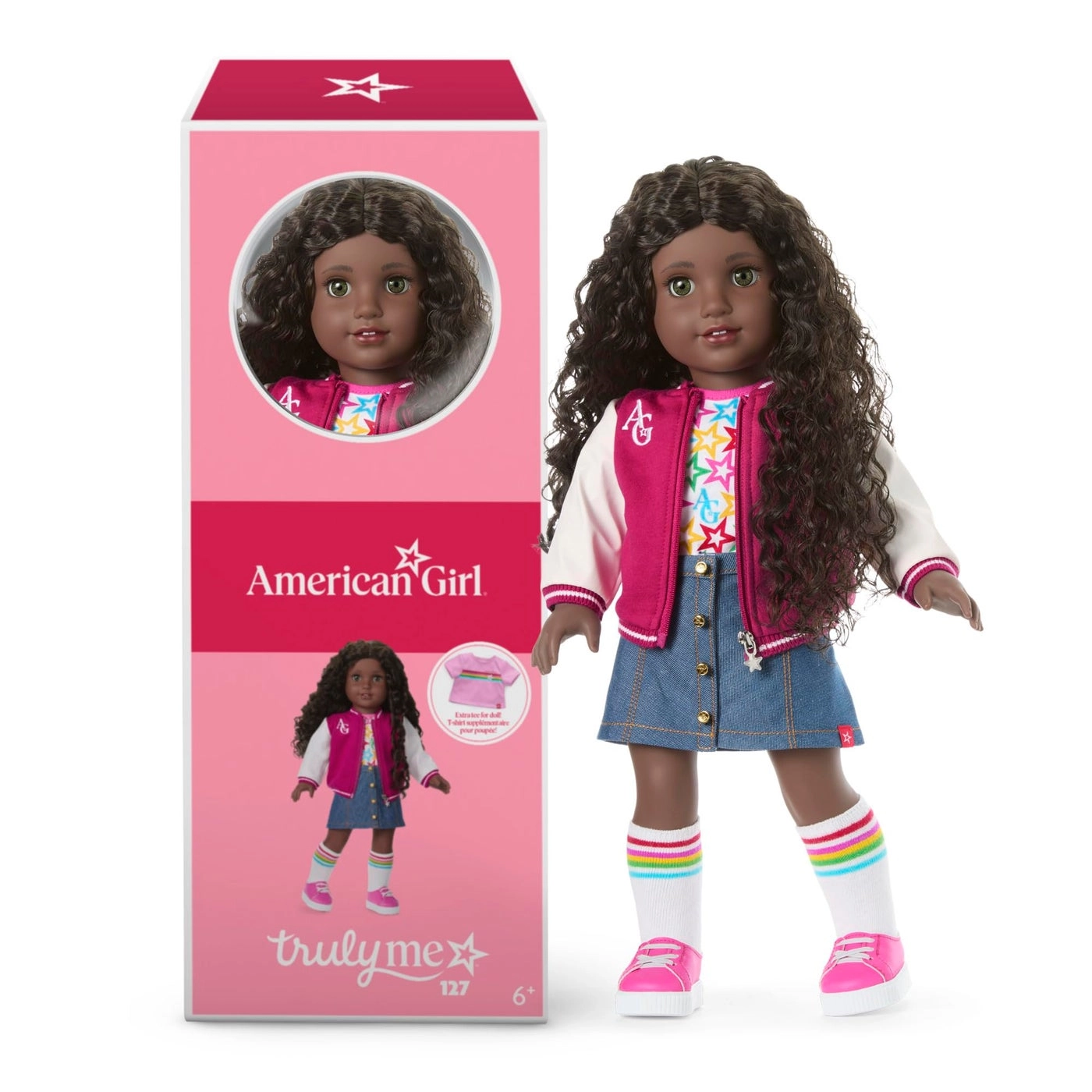 Truly Me 127 - 18inch Very Deep Skin Curly DarkBrown Hair Hazel Eyes Ages 6+