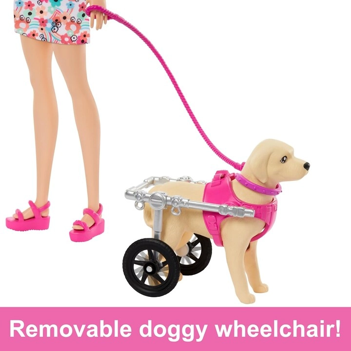 Barbie Doll - Puppy and Dog with Wheelchair Pet Accessories Ages 3+