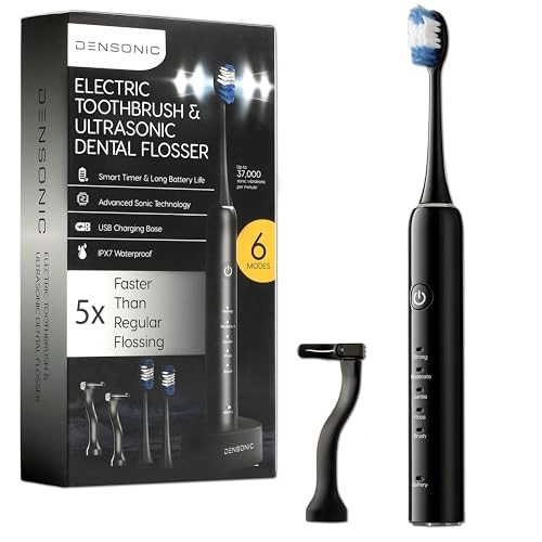 Electric Toothbrush - 6 Cleaning Modes White Rechargeable + Flosser