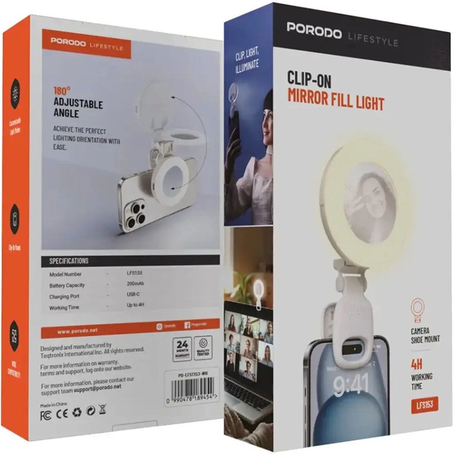 Mini Mirror Ring Light Clip - White USB-C