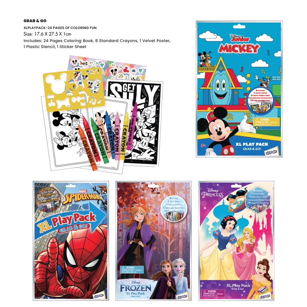 Princess Play Pack Grab & Go Kit - 24-page coloring book 8 crayons resealable pouch Ages 3+