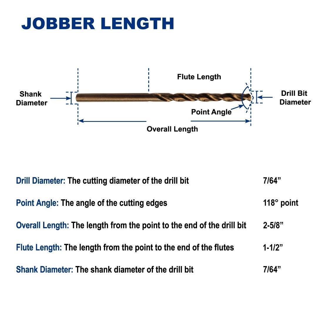 Twist Drill Bits - Cobalt Steel M35 12 piece(s) 7/64-Inch