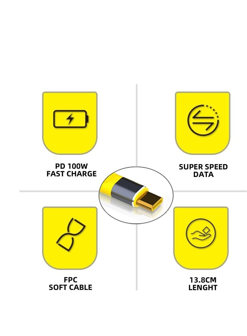 Charge Cable 100W USB-C to USB-C 0.1m Flat