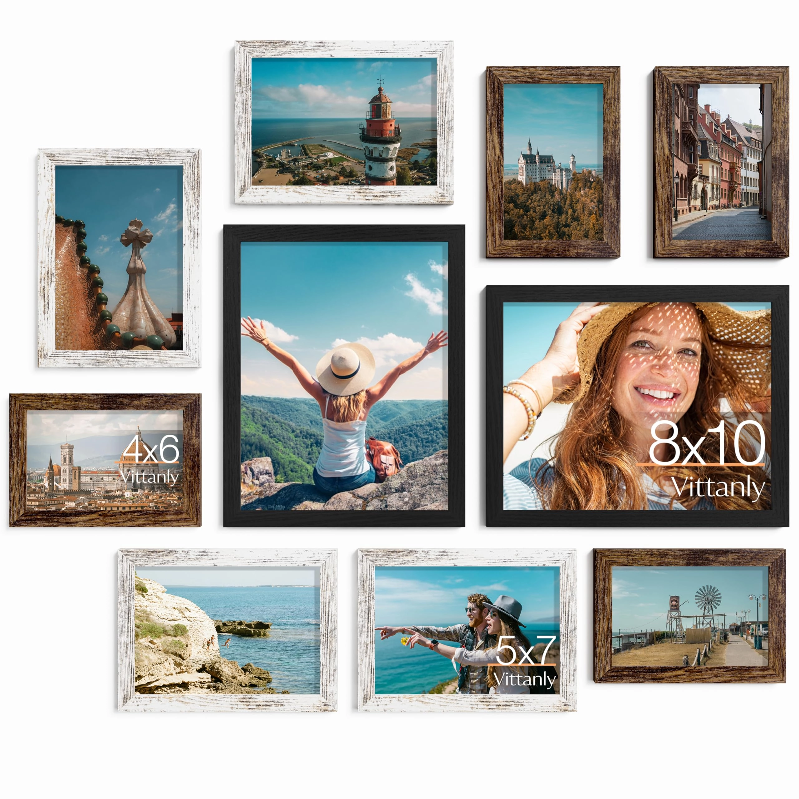 Picture Frames Set - 10 Pack Rustic Grey