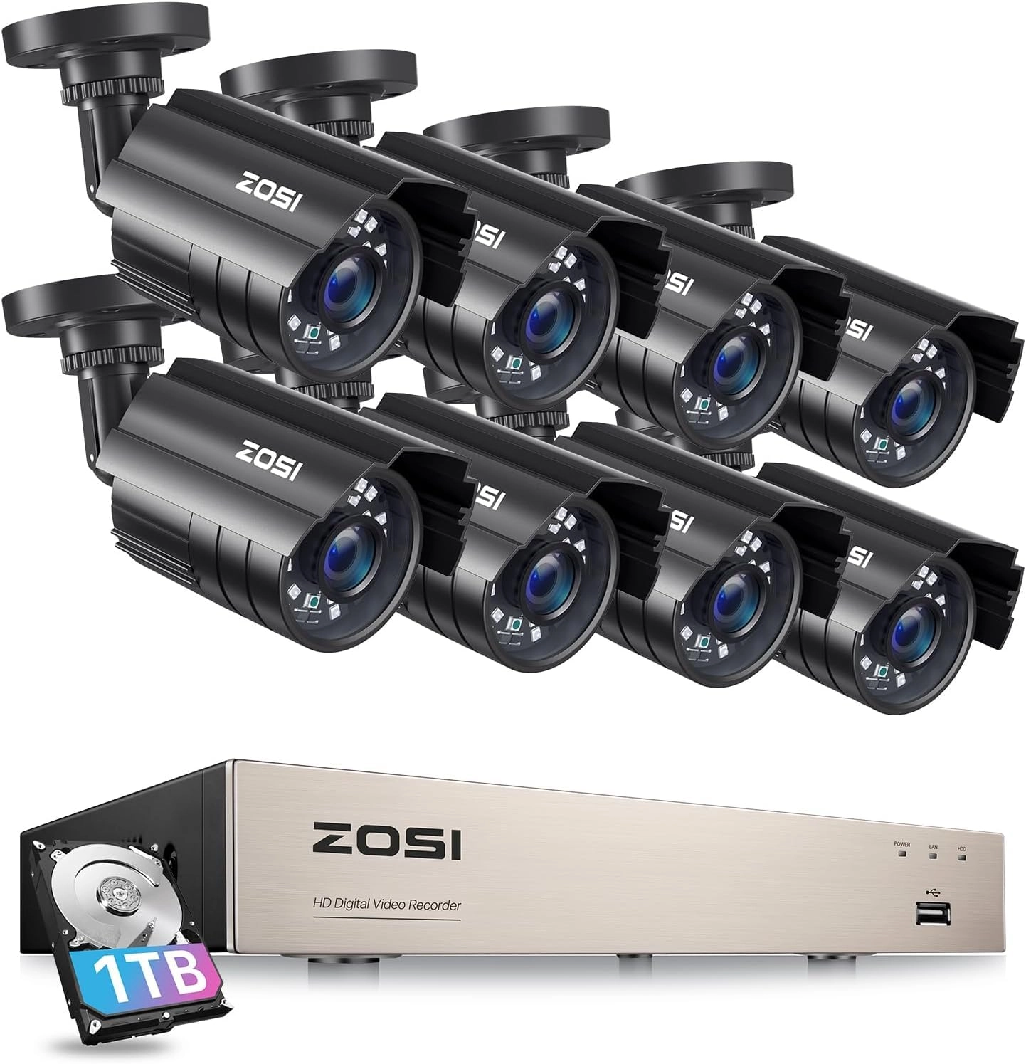 Zosi 8CH 1080P HD-TVI DVR - 1TB + 1920TVL Bullet Camera