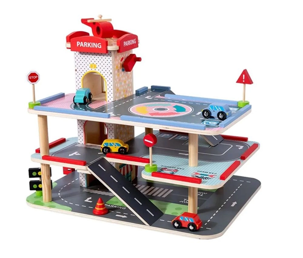 Factory Price 3 Level Engaging Wooden Parking Play Set