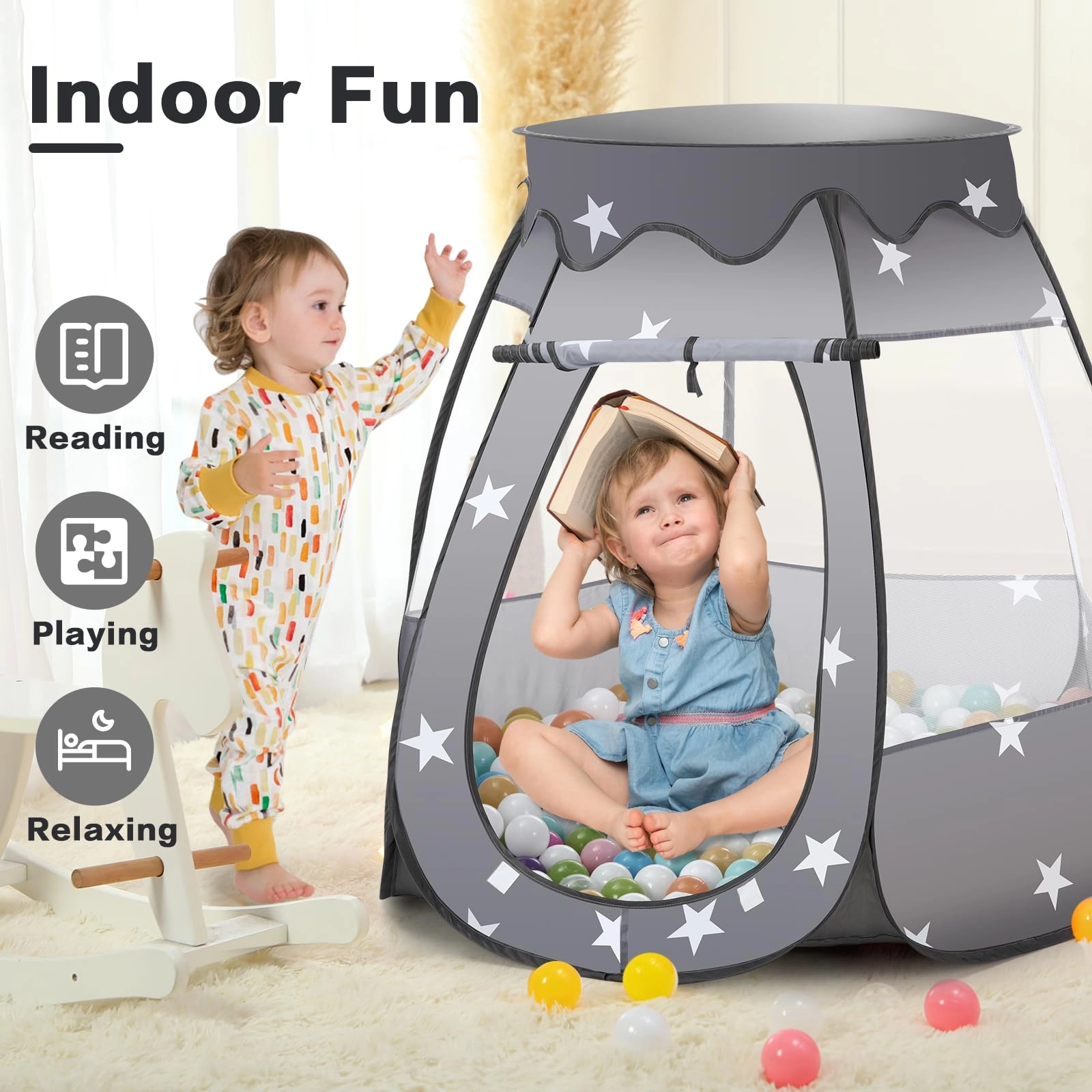 Pop Up Princess Play Tent - 43 inches L x 43 inches W x 36 inches H Black