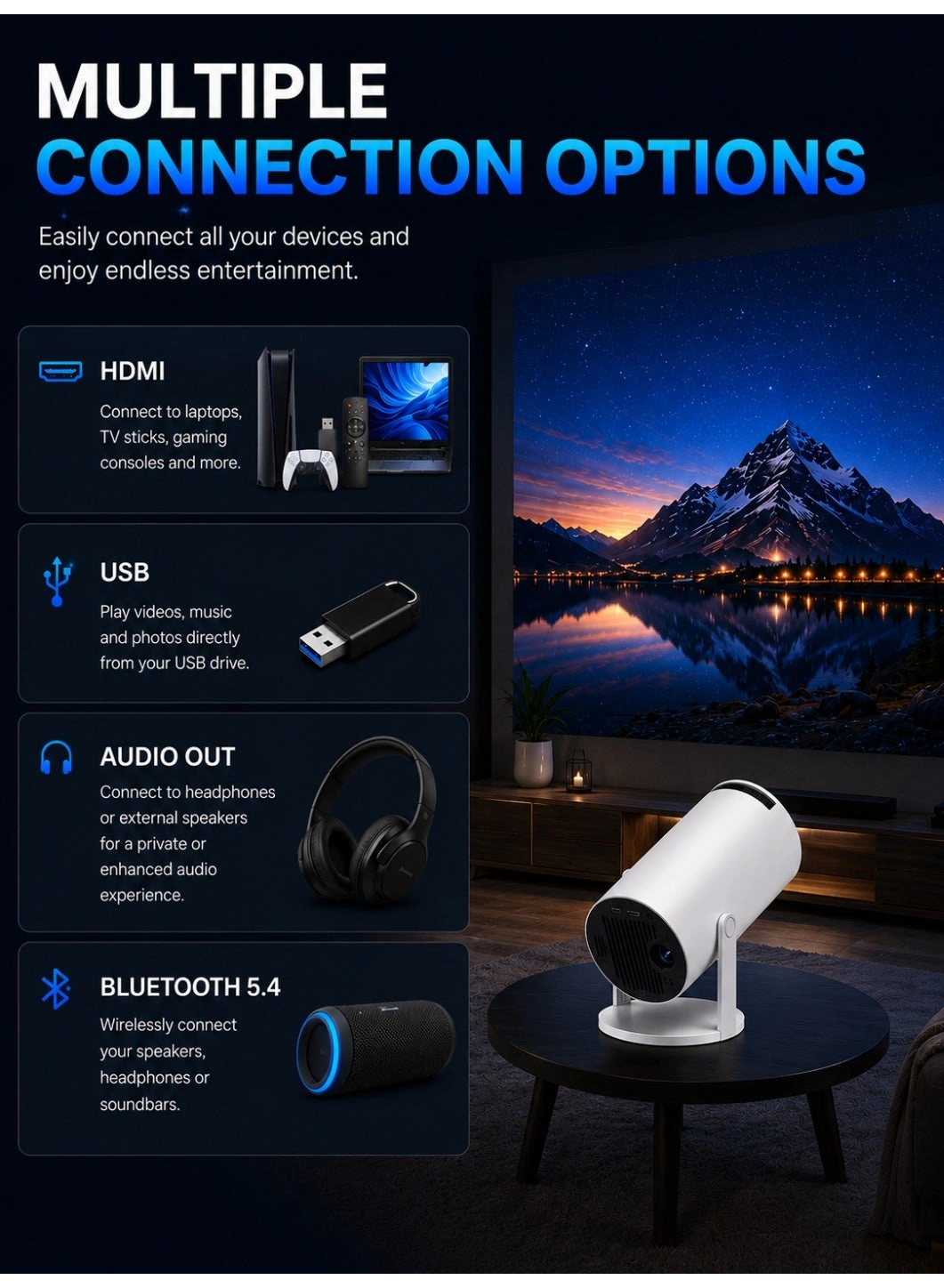 Smart Mini Projector 120 ANSI Lumens 1920 × 1080