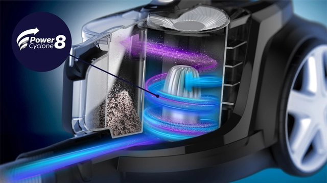تتيح تقنية PowerCyclone 8 أعلى قوة شفط لمدة أطول