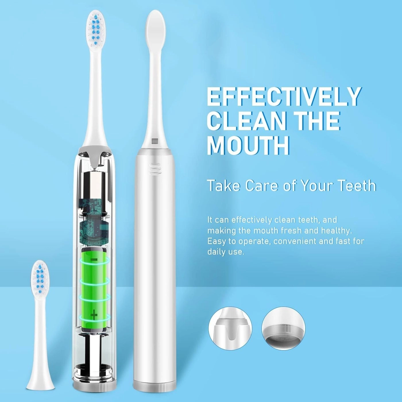 Electric Toothbrush - 5 Brush Heads Battery Powered Soft Bristles