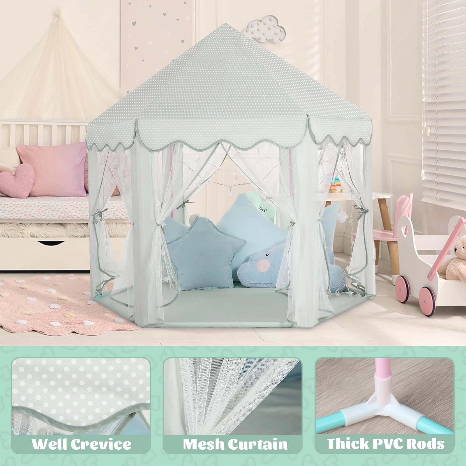 Princess Castle Tent - 52 inches x 48 inches x 52 inches Pink