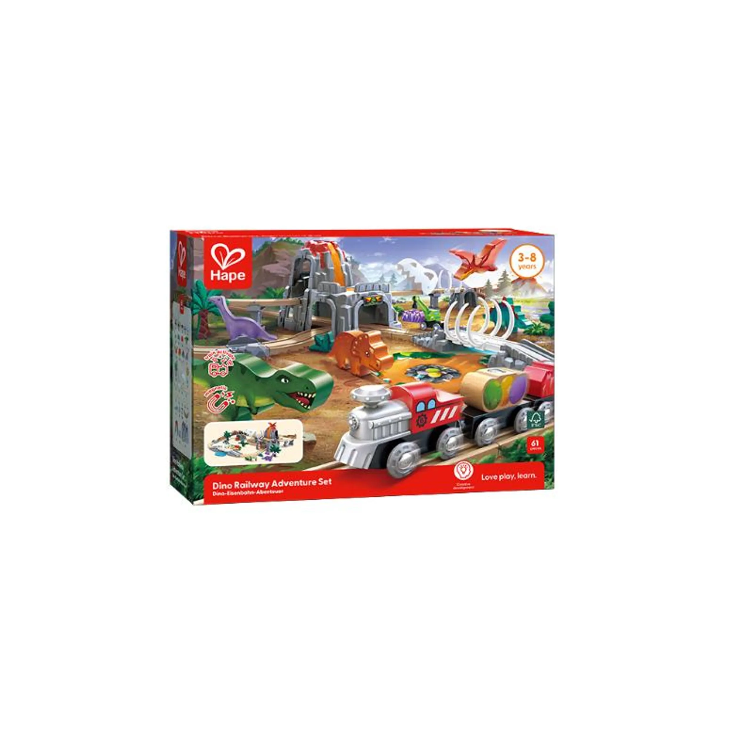 Dino Wooden Railway Adventure Set - 23 beech wood tracks and over 30 additional accessories