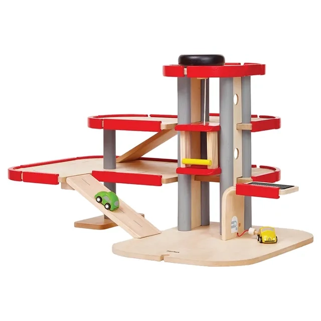 PlanToys Parking Garage - 2 wooden cars