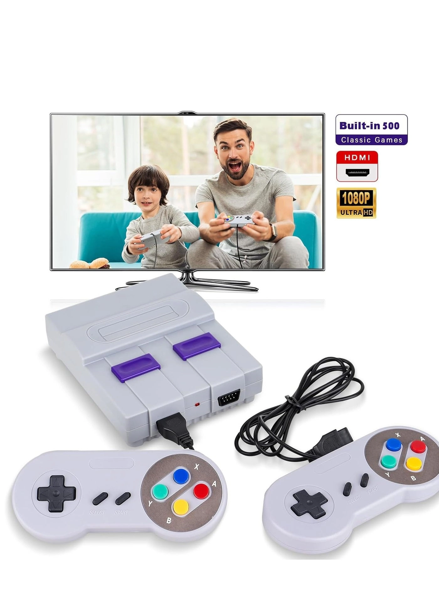 Classic Retro Mini Game Console - 500 Built-in Games 2 Controllers HDMI Port